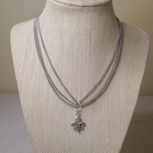 Triple silver plated necklace w Fleur-de-lis charm